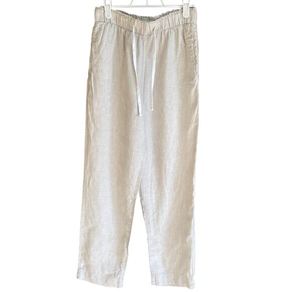 H&M 100% Linen Beige Pants Straight Leg High Waist Elastic Women's XS - Picture 1 of 12